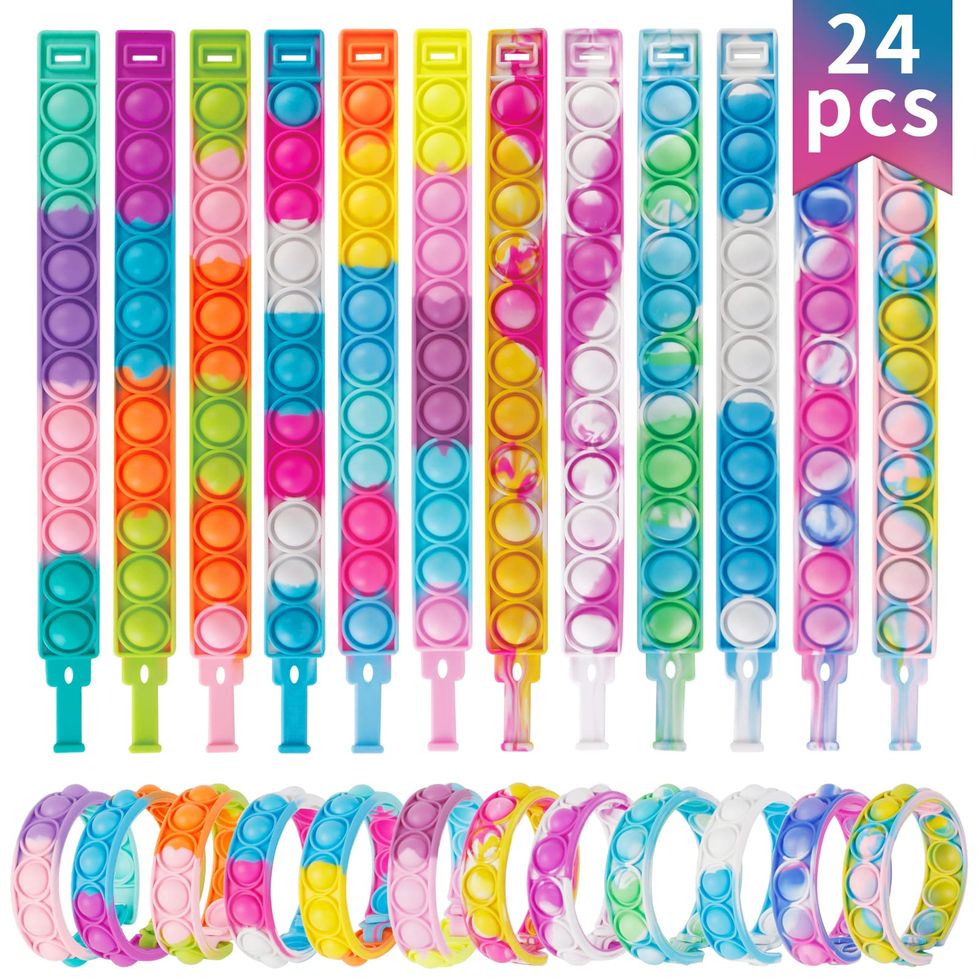 Genuvi 24 Pcs Pop Fidget Toys Its Party Favors Toddler Toys, 3 Shape Pop Keychain It Kids Toys Fidgets Packs Sensory Toys Stress Toy