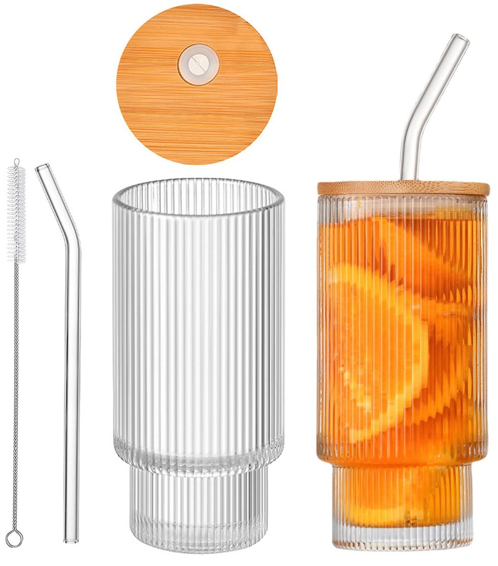 Drinking glasses with lids and reusable straws