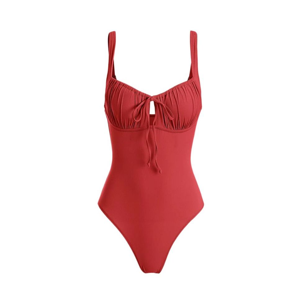 Red Cutout Tie One-Piece Swimsuit
