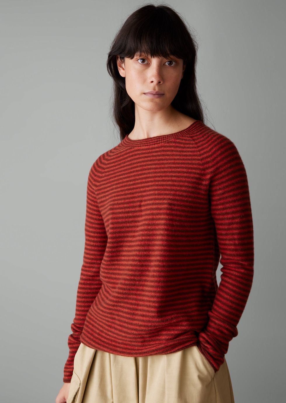 Stripe Wool Cashmere Neat Sweater
