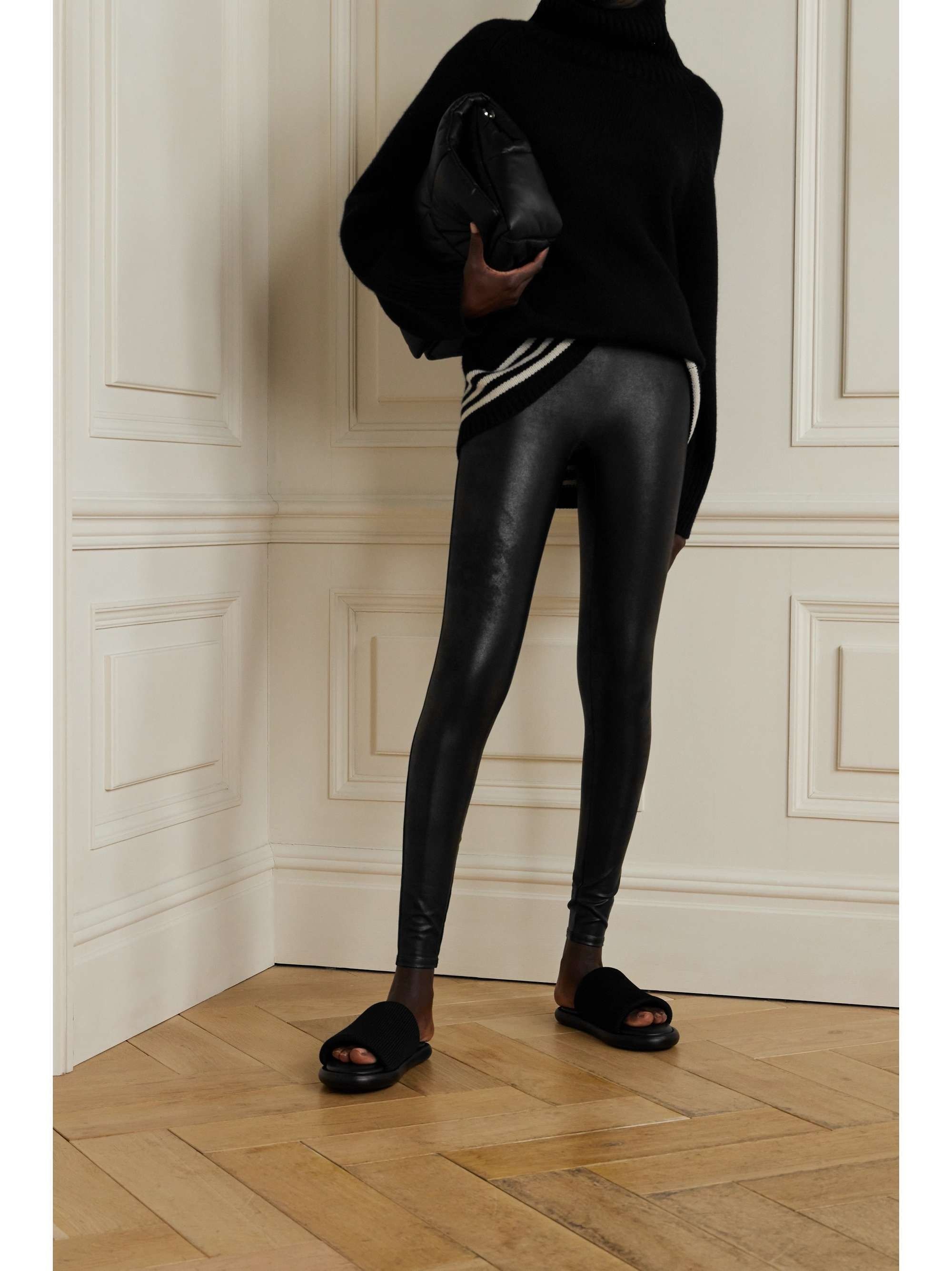 Black Perfect Sculpting High Waisted Leather Look Leggings
