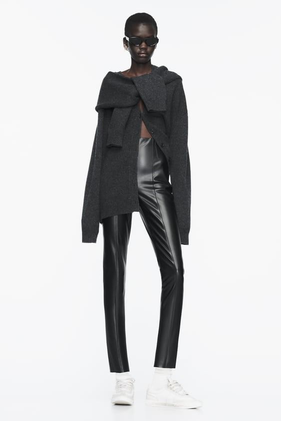 High-waist faux leather leggings