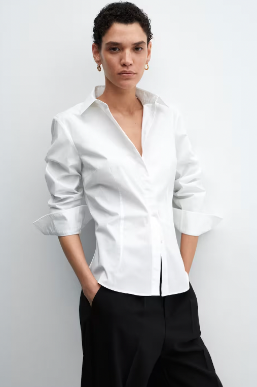 Women's Bespoke Black Suit  Pantsuits for women, High collar shirts, White  shirts women