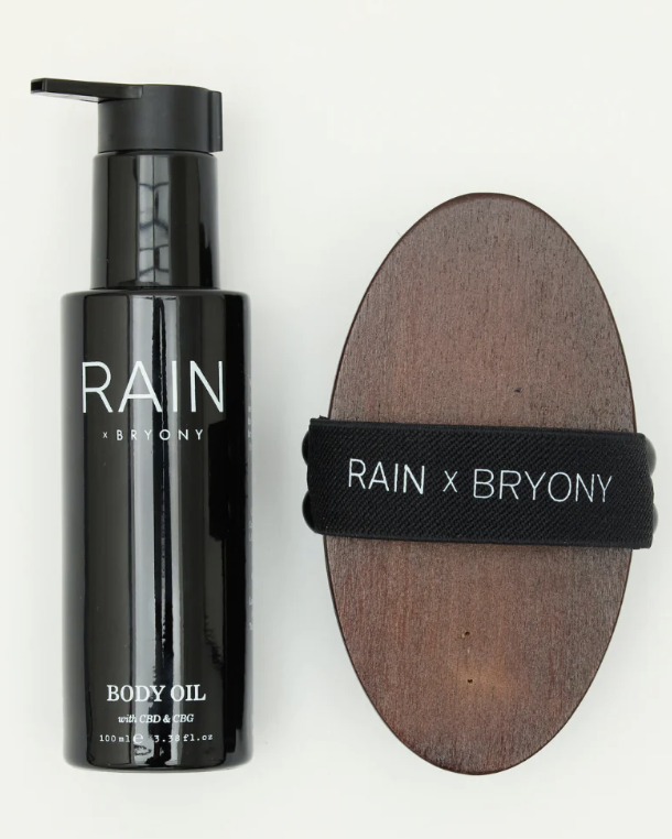 Rain Wellbeing x Bryony CBD Body Oil and Bodybrush