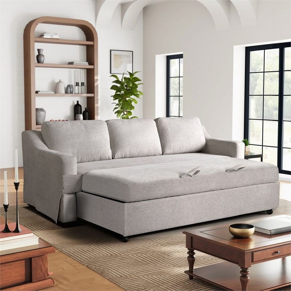 LIGHT BROWN Pillow Top Click-Clack Sofa Bed with Removable Washable Co