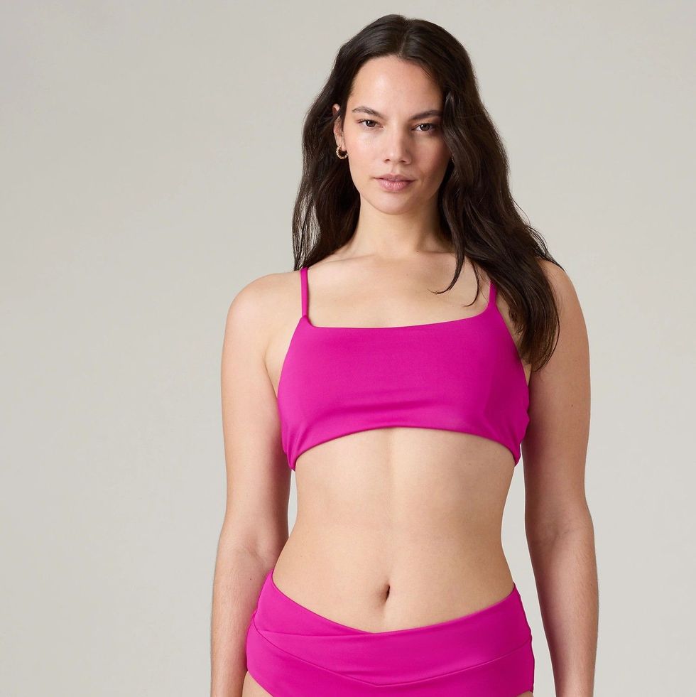Sporty High Cut Scoop Bralette Bikini Two Piece Swimsuit – Rose
