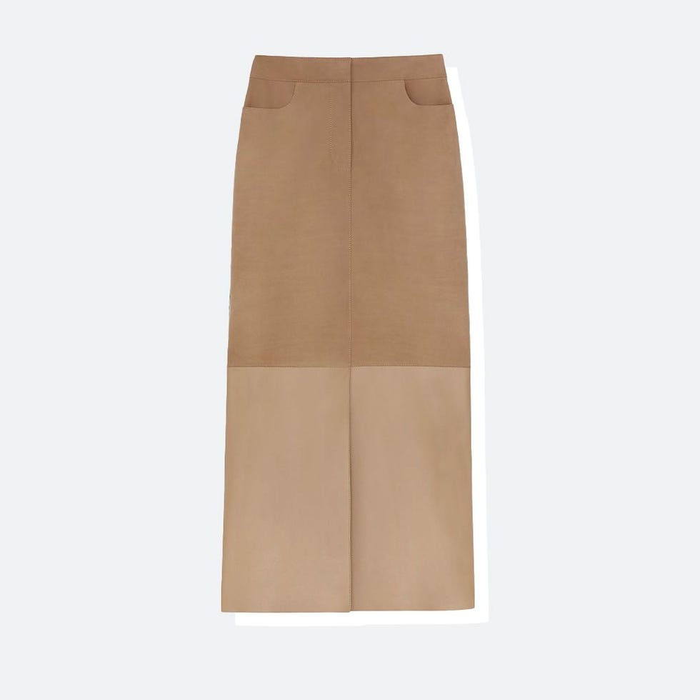 Nubuck Suede & Nappa Leather Two-Tone Midi Skirt