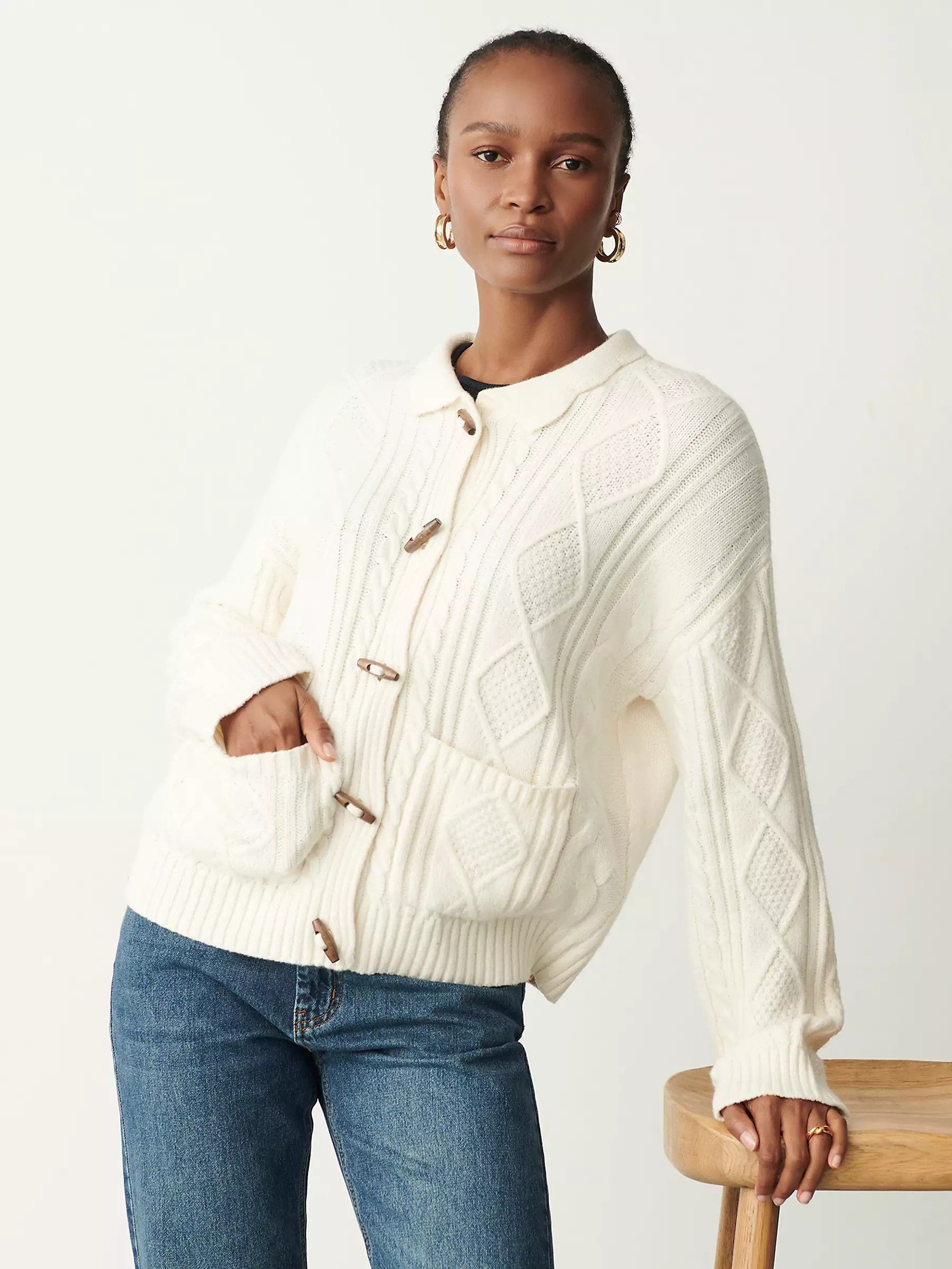 Cream cable outlet knit cardigan