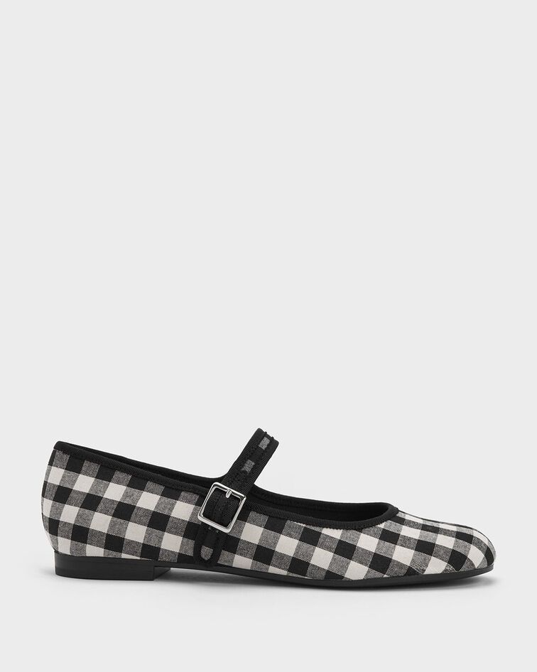 Checkered Buckled Mary Jane Flats
