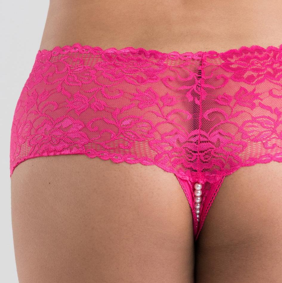 Pink Lace Crotchless Pearl Shorts
