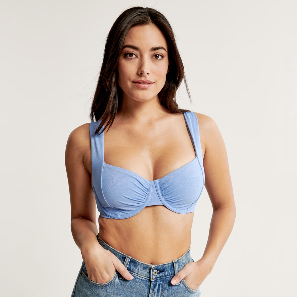 Blue Fuller Bust Ruched Underwired Bikini Top