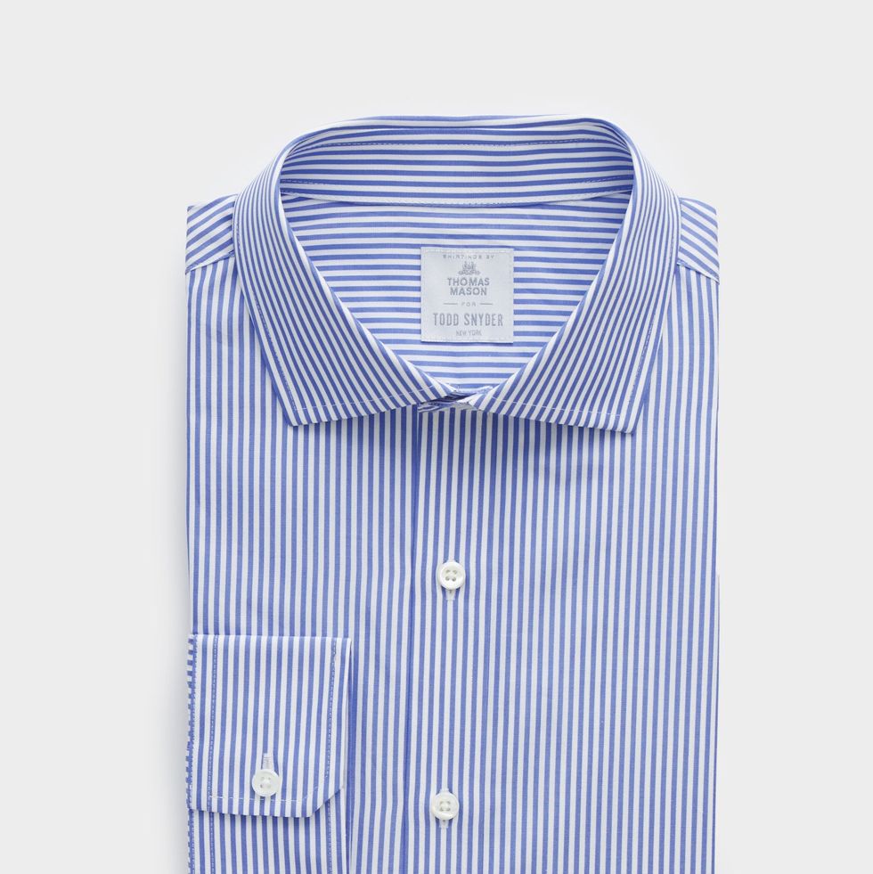 Spread Collar Poplin Dress Shirt in Blue Banker Stripe