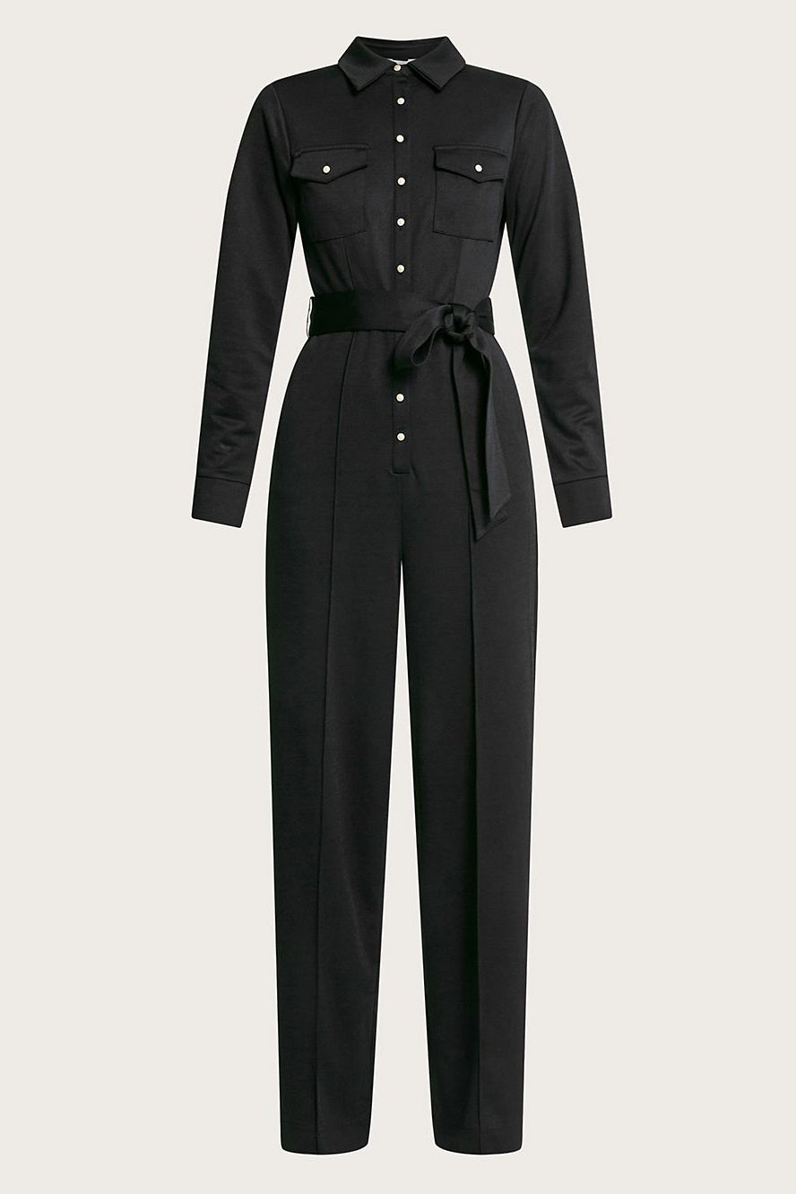 Jersey Button Front Long Sleeve Jumpsuit