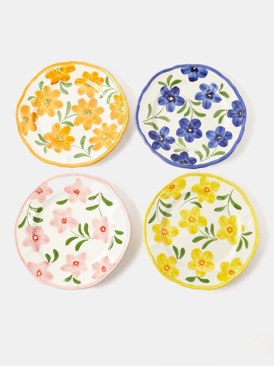 Hand Painted Ceramic Dinner Plates, Set of 4