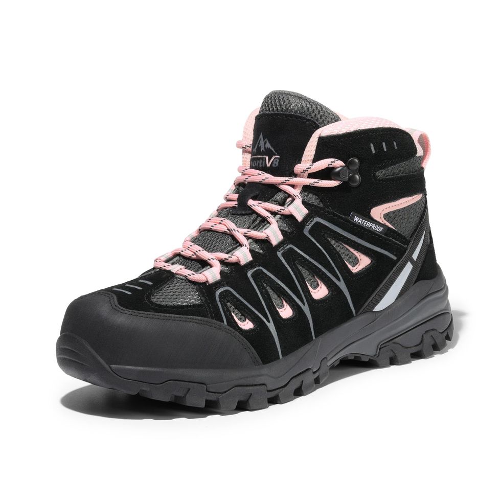 NORTIV 8 Women's Hiking Boots Waterproof Walking Boots for Trekking Camping Backpacking Outdoor Hiking Shoes SNHB211W,Black/Pink,7.5 US/5.5 UK