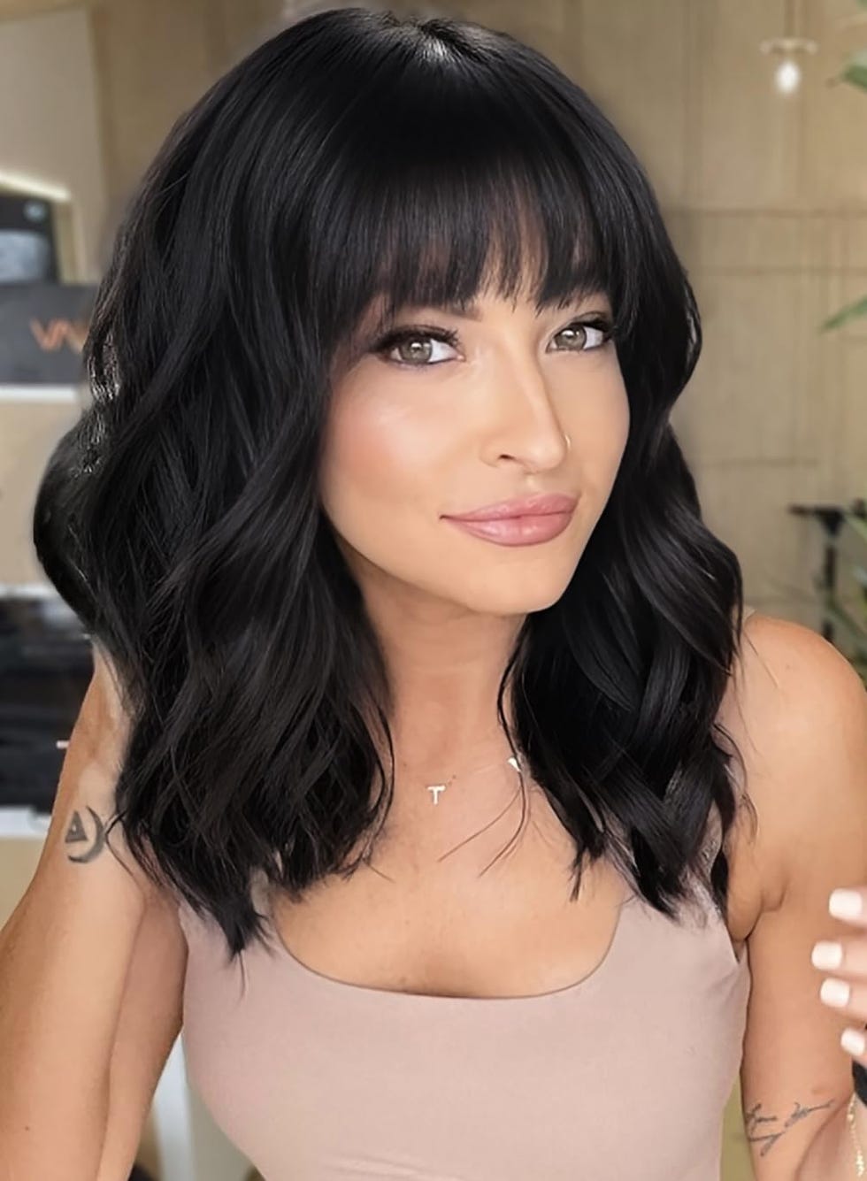 Short Black Wig with Bangs