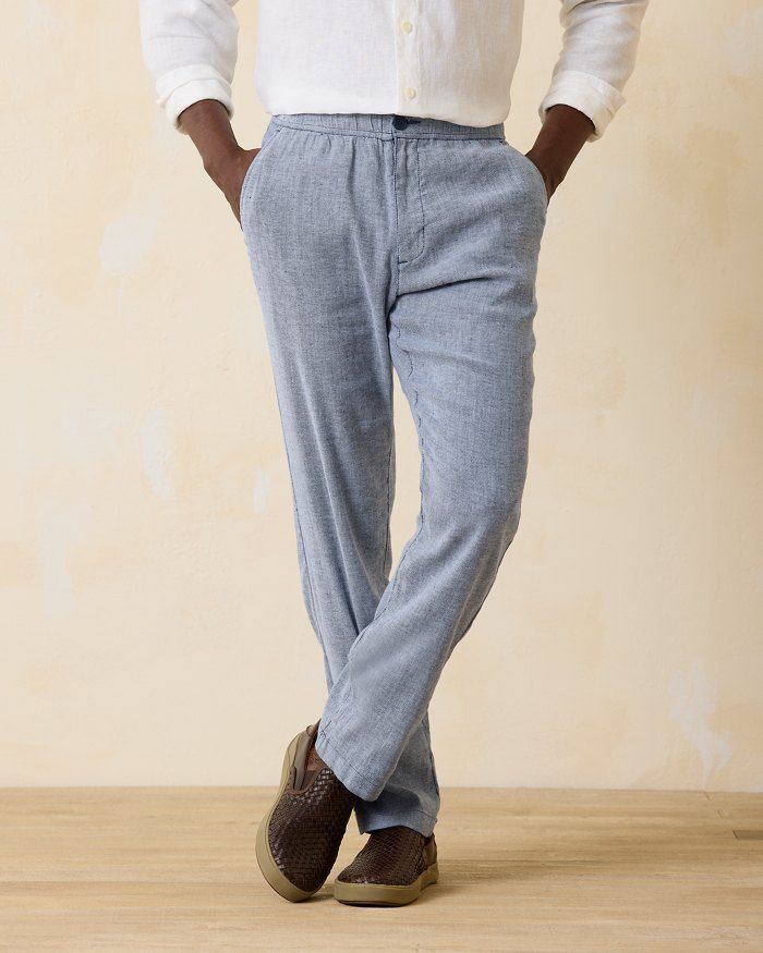 Regular Fit Linen-blend trousers - Cream - Men | H&M IN