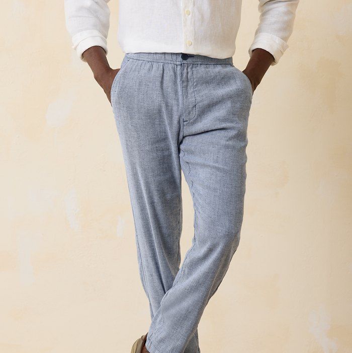 Cotton Linen Pants for Men Drawstring Elastic Waist Sweatpants Adjustable  Tie-Bottoms Wide Leg Beach Lounge Trouser