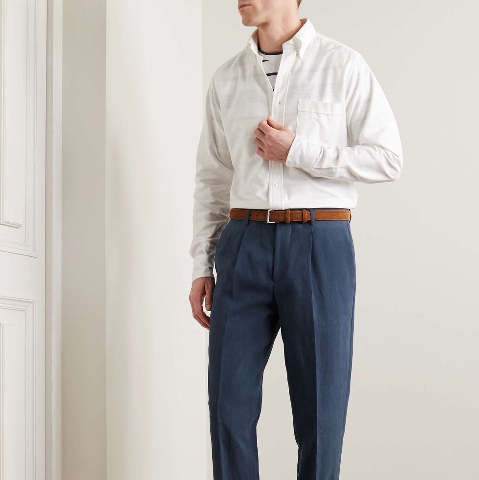 Slim-Fit Pleated Linen Trousers