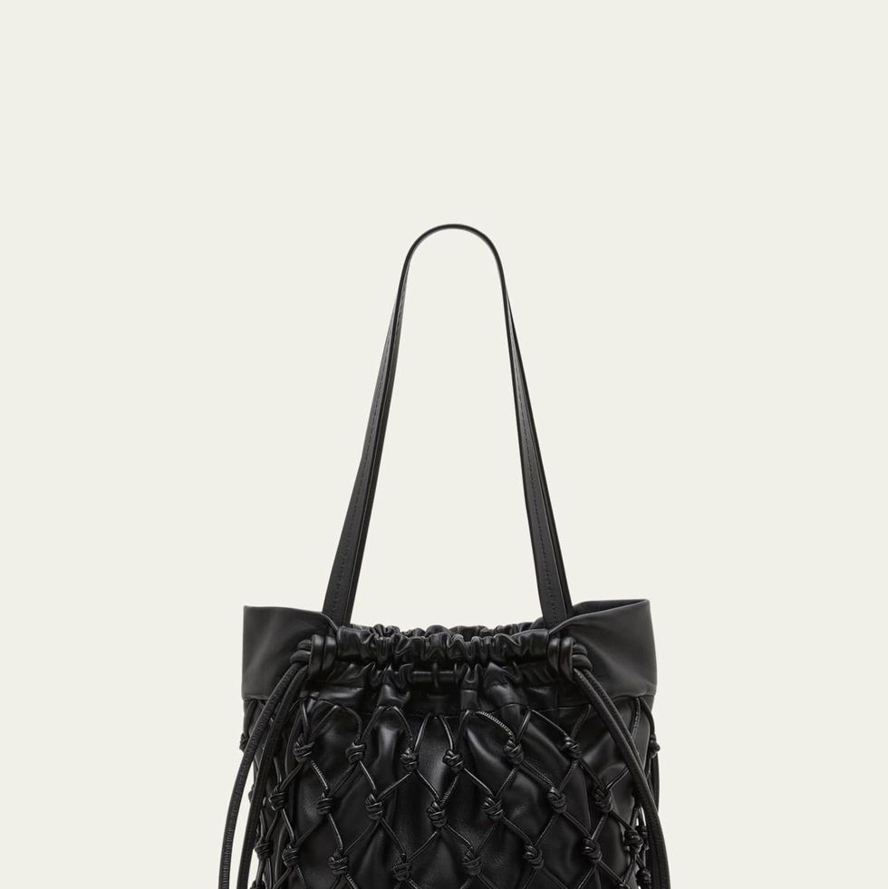 Macrame Leather Drawstring Tote Bag
