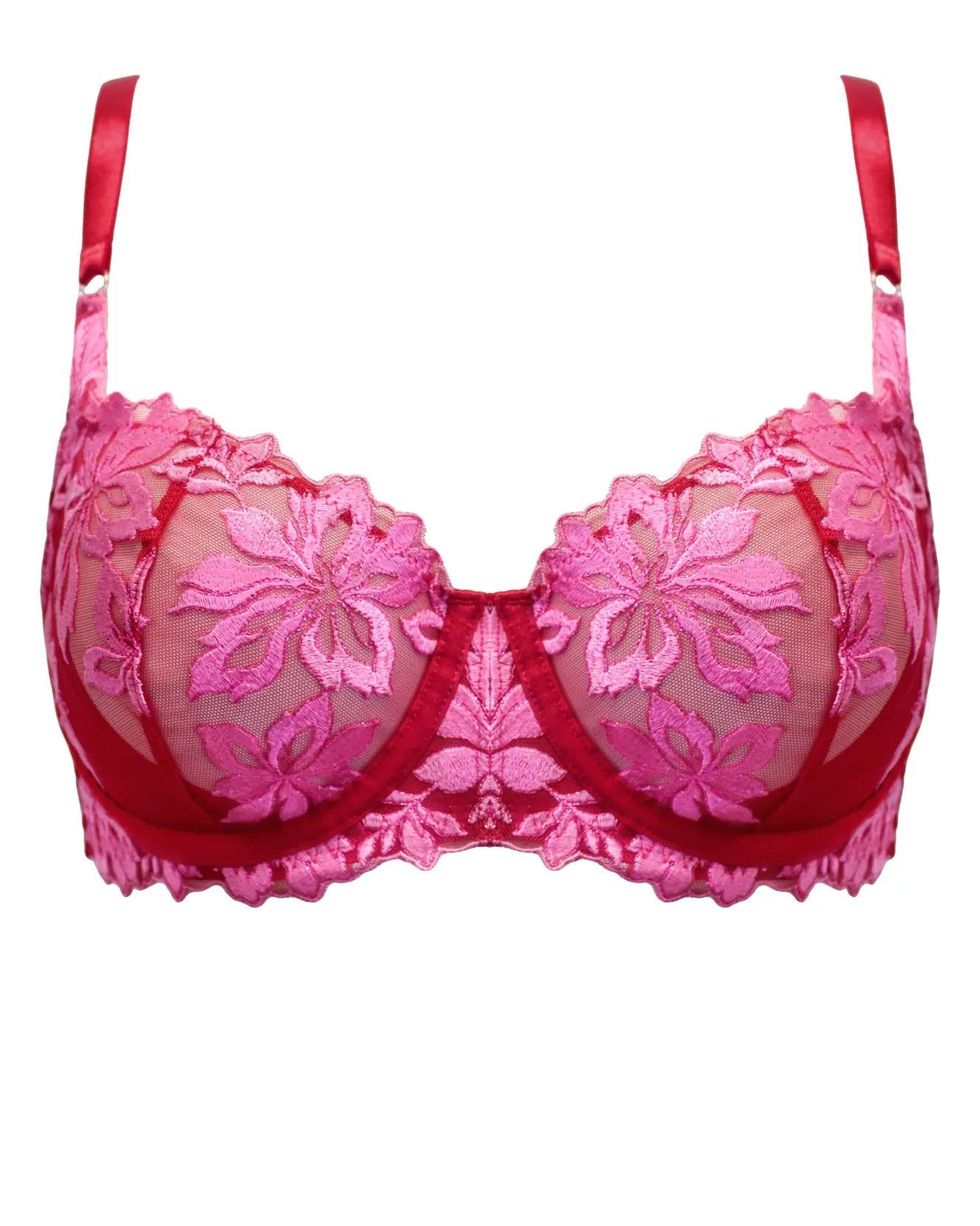 Roxie Embroidered Underwired Bra - Red/Pink