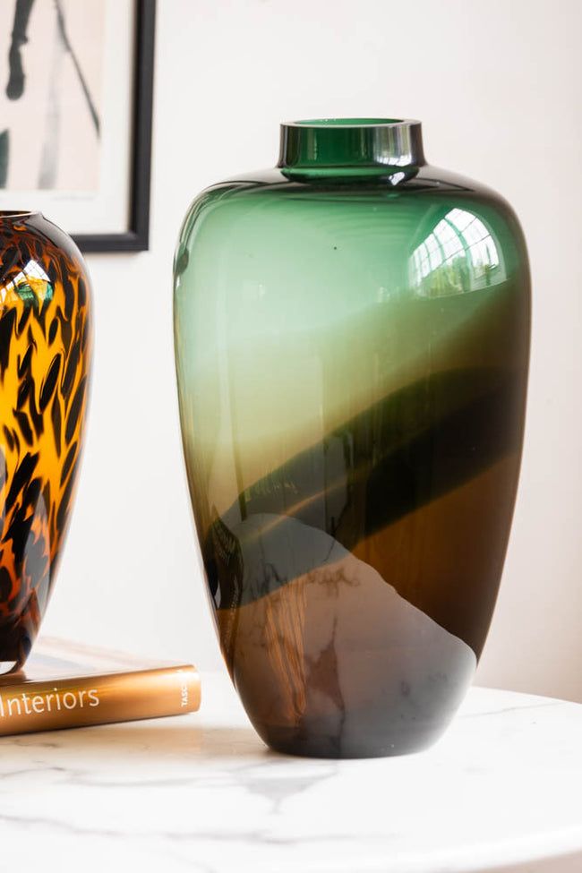 Tall Dark Green & Brown Glass Vase-£58