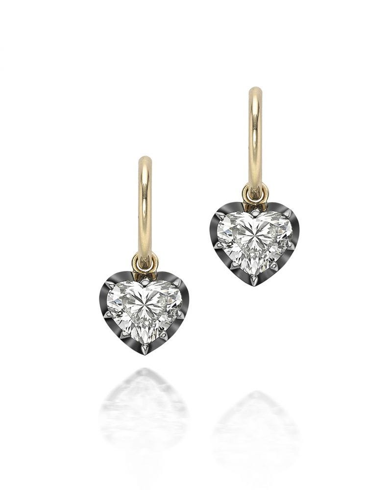 1ct Heart-Shaped Diamond & Blackened Gold Earrings - £28,000.00