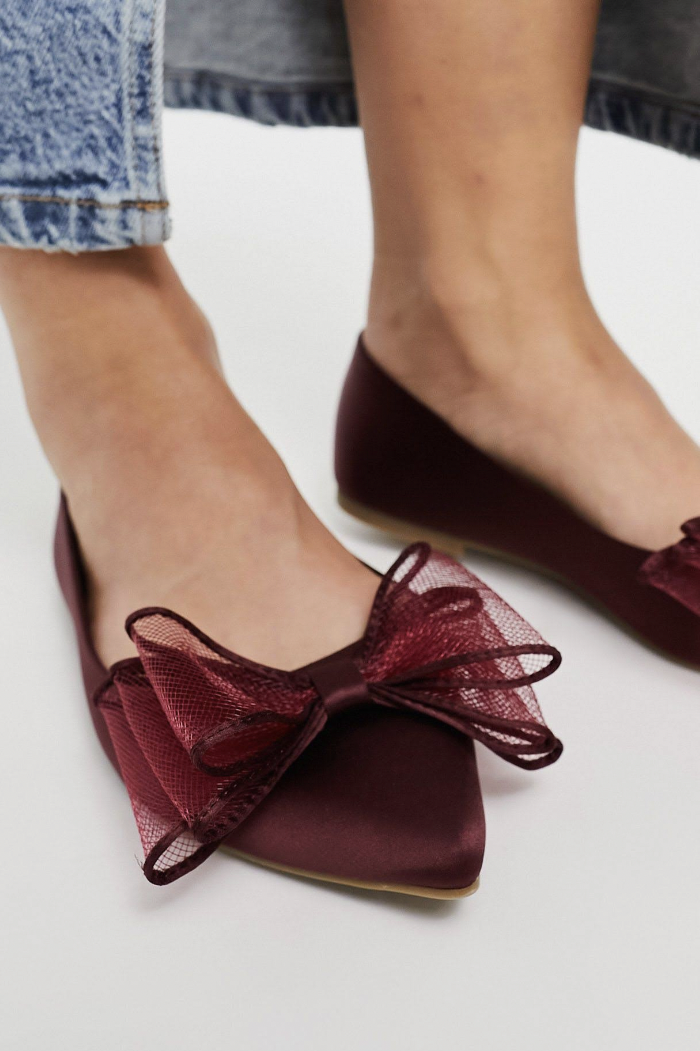 Wide Fit Lila bow ballet in burgandy