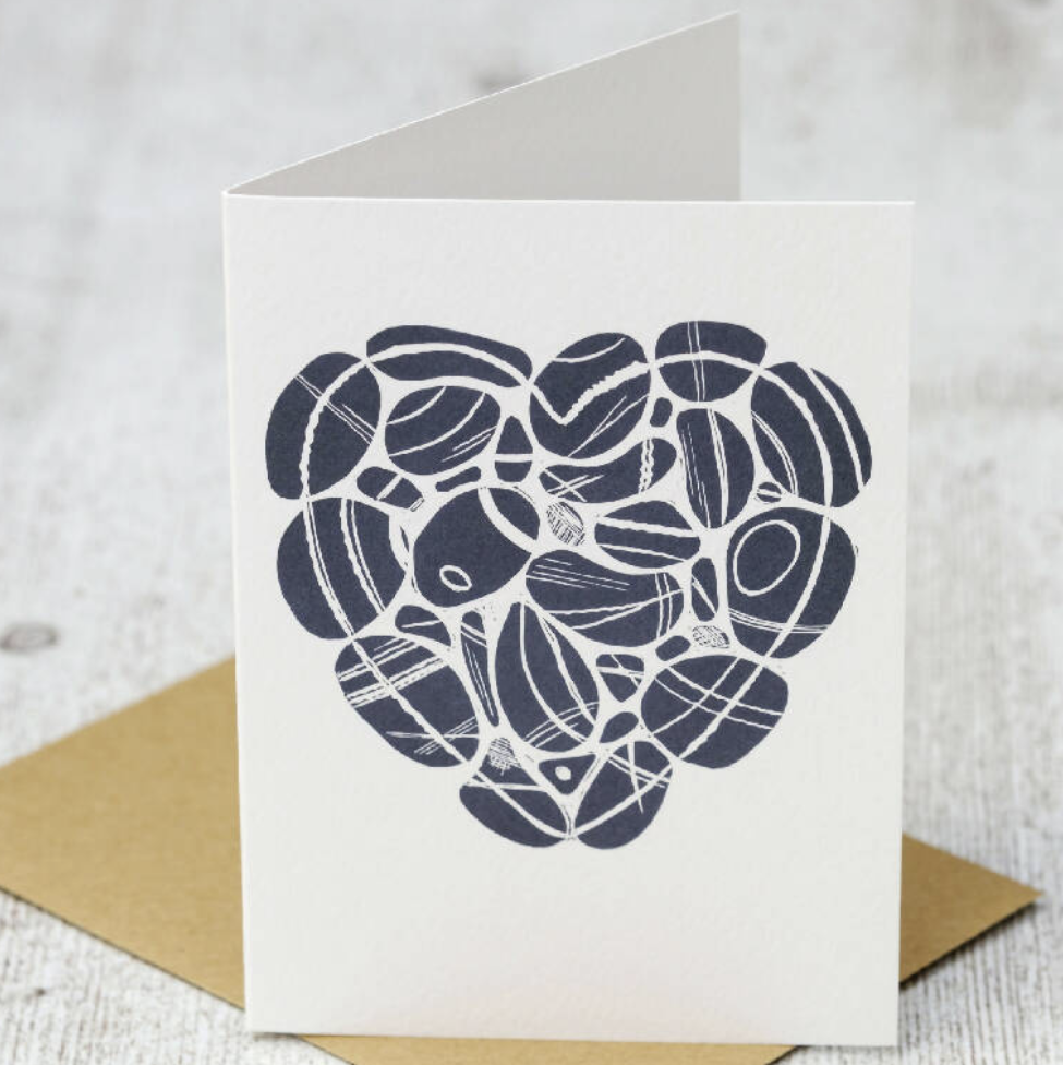 Pebble Heart A6 Lino Print Greeting Card