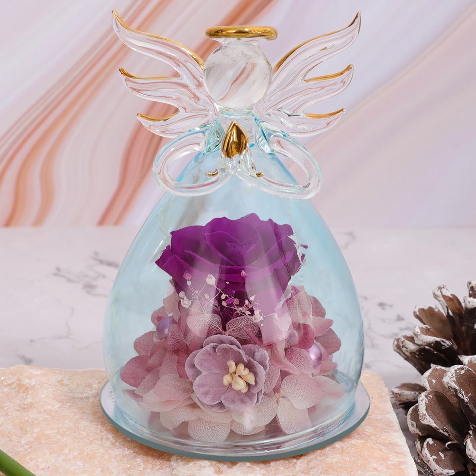 Glass Angel With Preserved Roses 