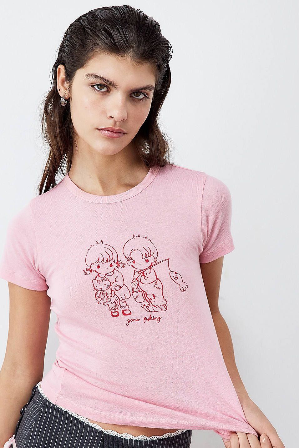 Pink gone fishing baby t-shirt