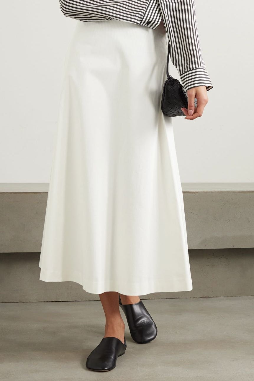 Organic cotton-blend twill midi skirt