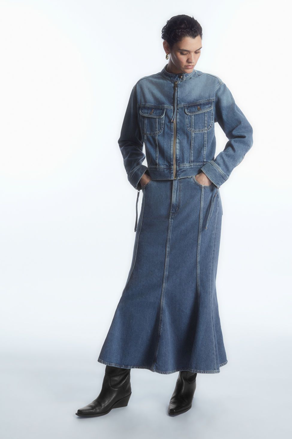 Gored sales denim skirt