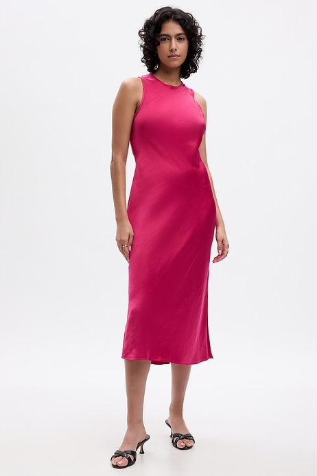 Satin High-Neck Midi Dress