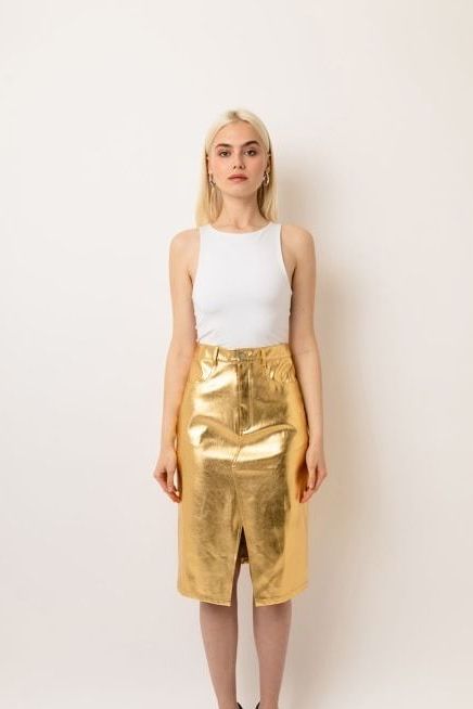 Lupe Gold Metallic Midi Skirt