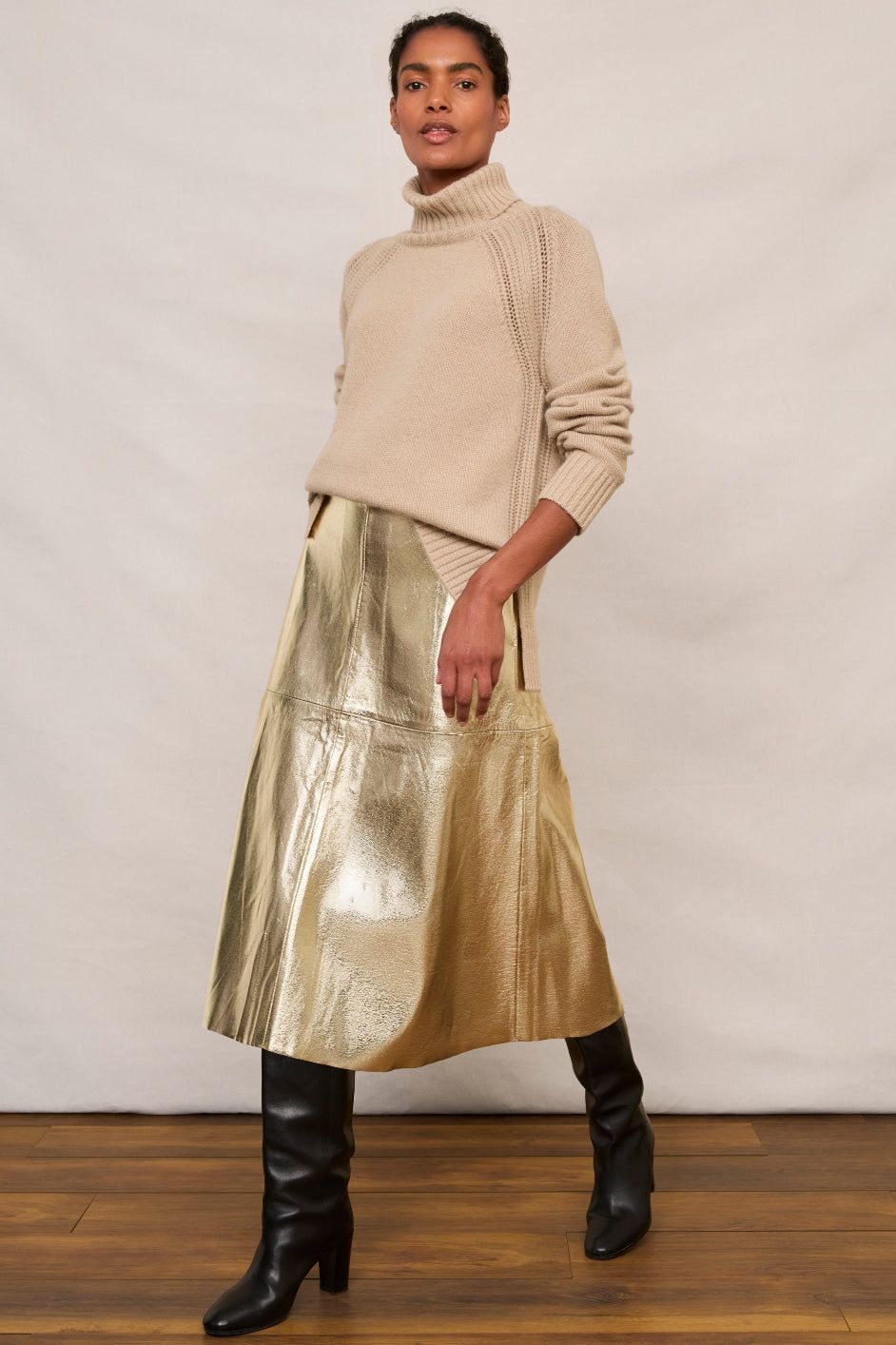 Metallic leather clearance midi skirt