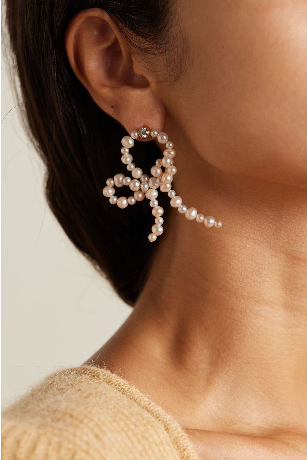 Loop-the-Loop recycled gold vermeil, pearl and cubic zirconia earrings