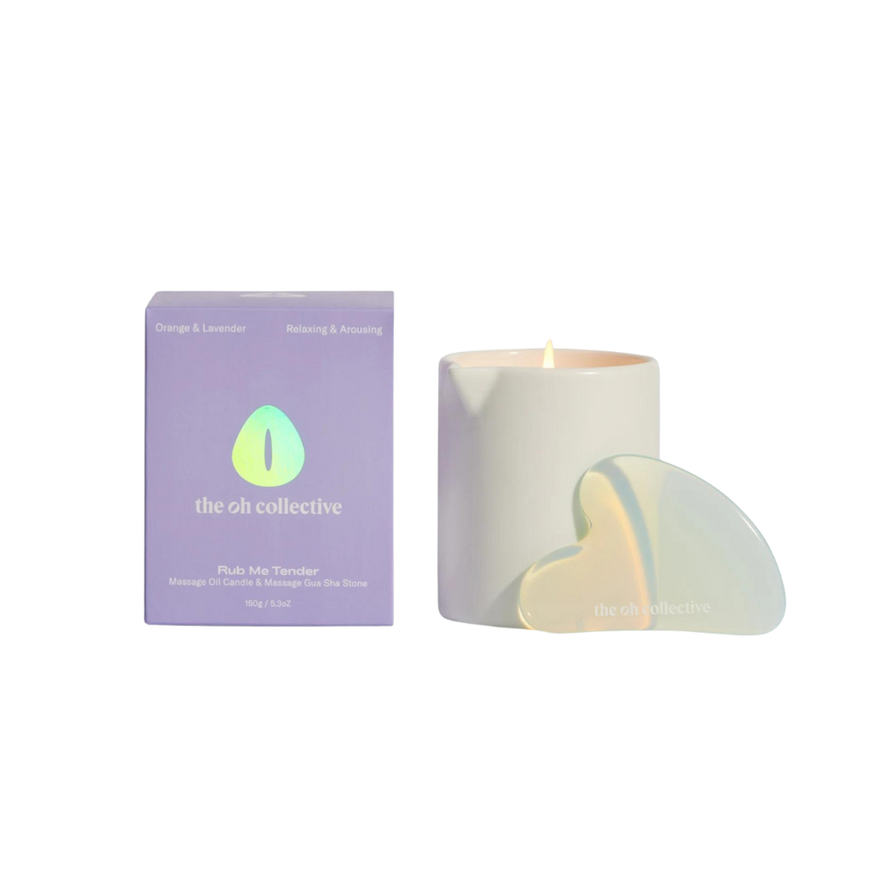 The Oh Collective Massage Oil Candle & Massage Gua Sha Stone