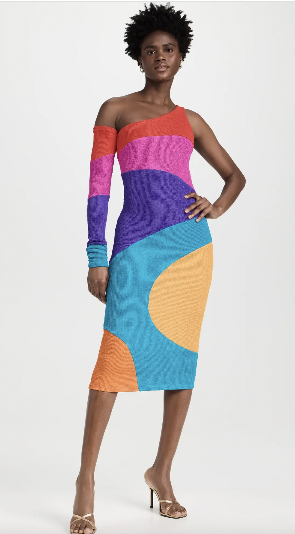 Burst Colorblock One Shoulder Dress