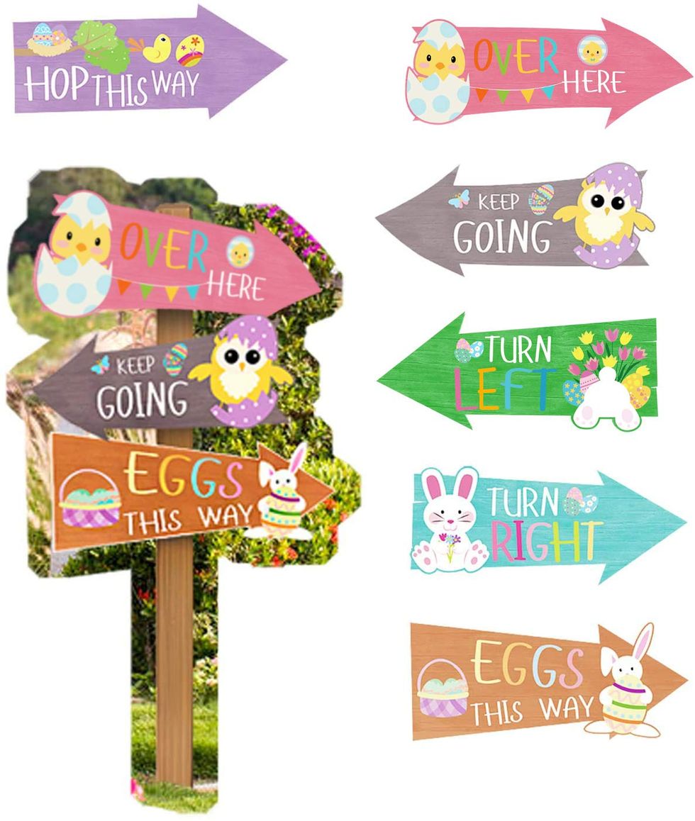 VEYLIN 12 Pack Easter Hunt Arrows Kids Party Home Decoration Easter Garden Egg Game Sign Directions