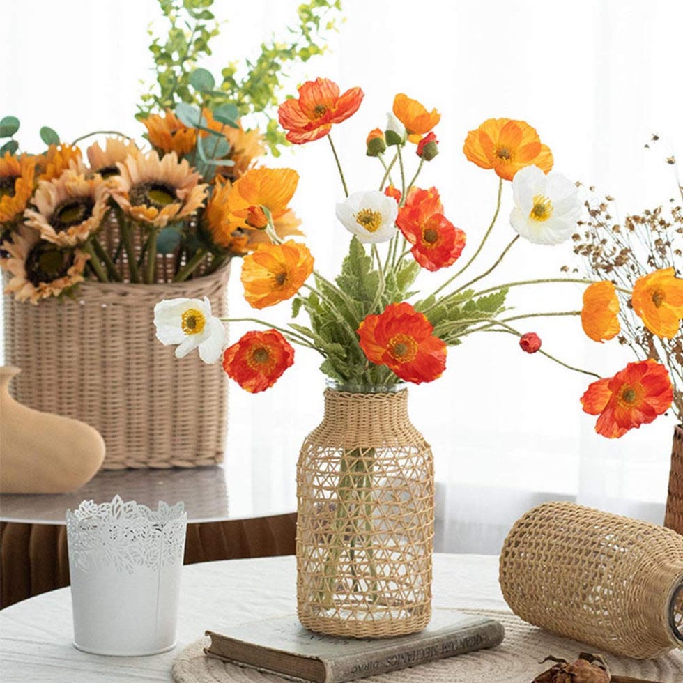 Boho Glass Flower Vase with Rattan Cover