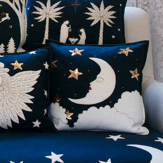 Navy Blue Mr Moon Sequin Cushion