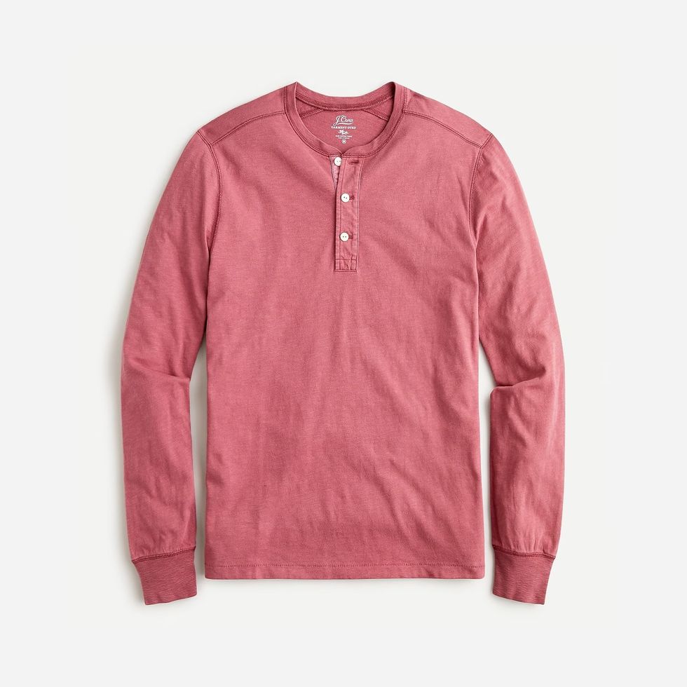 Garment-Dyed Slub Cotton Henley Shirt