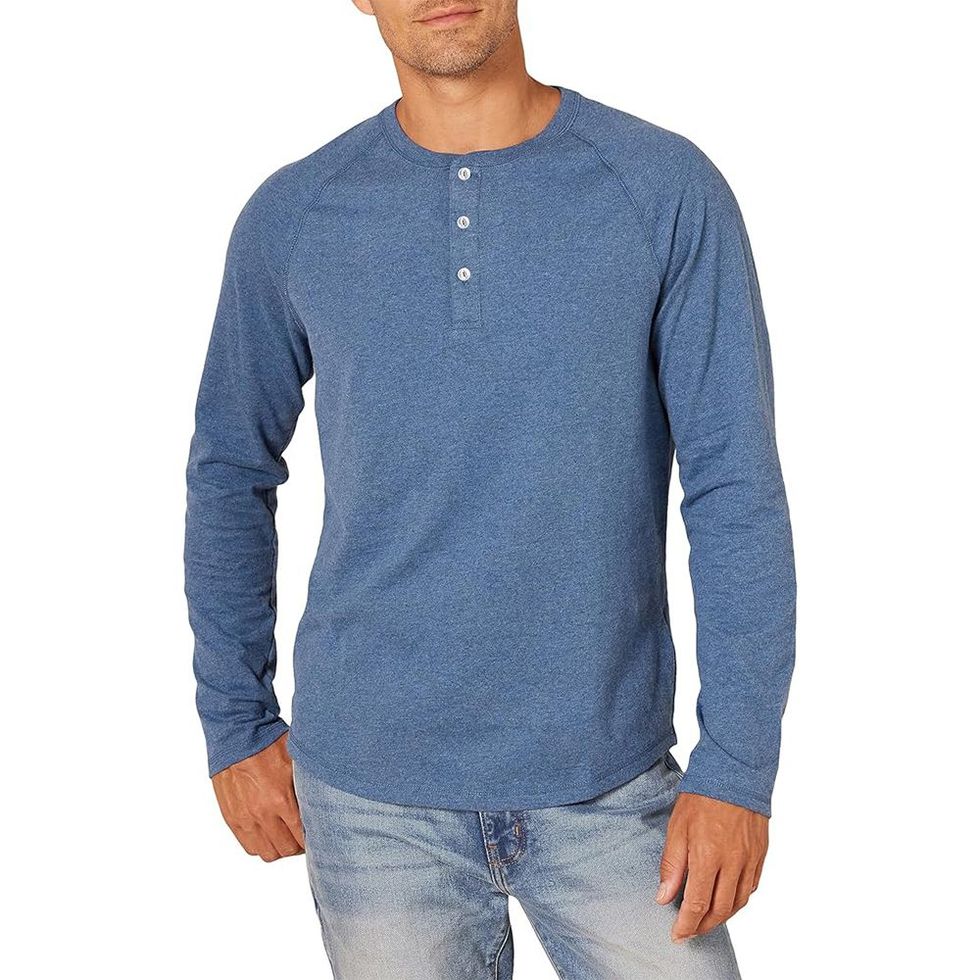 And Now This BRIGHT WHITE Men's Long-Sleeve Henley T-Shirt, US L 