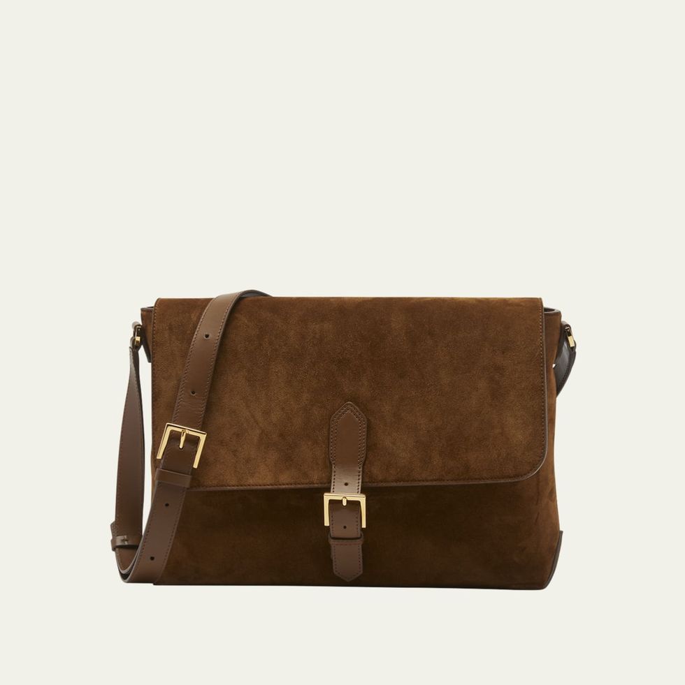 Medium Suede & Leather Messenger Bag