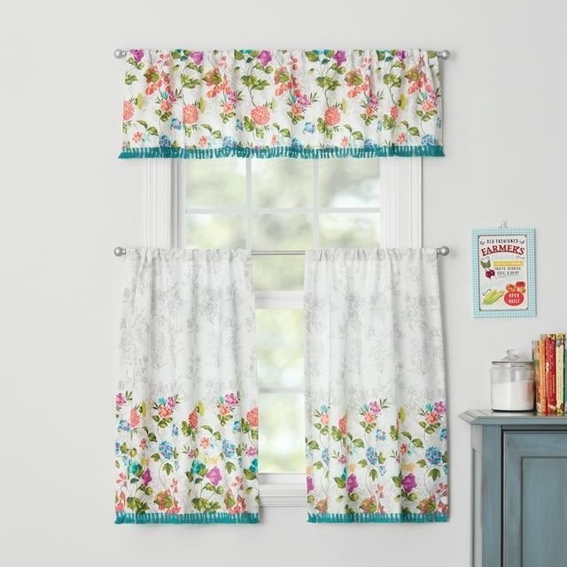 Pioneer Woman Country Garden Curtain Set 3 Piece 30 X 36 factory Tiers Valance