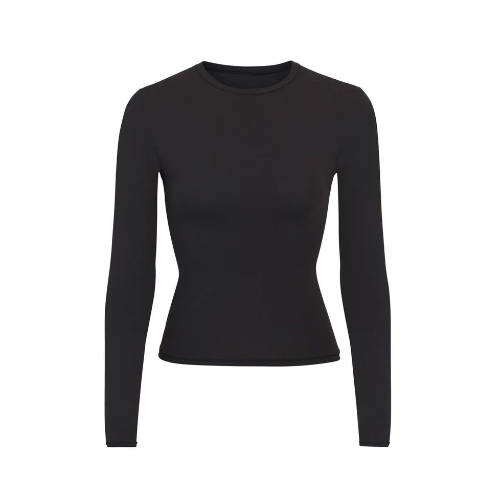 Womens Basic Athletic Fitted Plain Long Sleeves Round Crew Neck T Shirt  Small Black