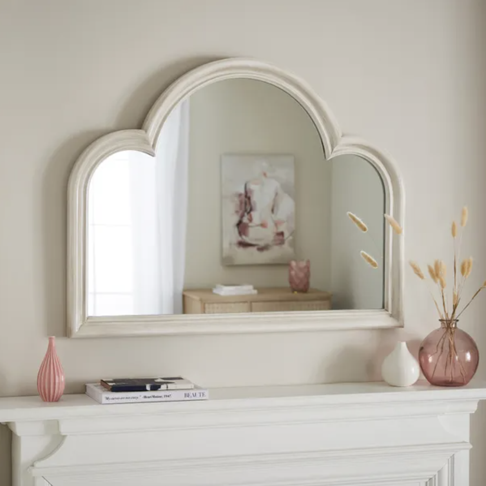 Sandstone Washed Curved Overmantel Wall Mirror