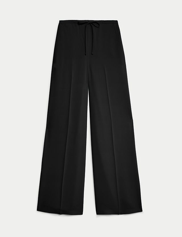 Roman Originals Wide Leg Trousers for Women UK Ladies Palazzo Pants  Diamante Embellished Side Split Chiffon Smart Evening Christmas New Years  Party Formal Sparkle Bottoms - Sparkly Black - Size 14 :