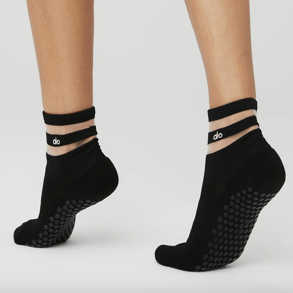 Classic Low Rise Classic Black Sporty Stripe Grip Sock-MoveActive